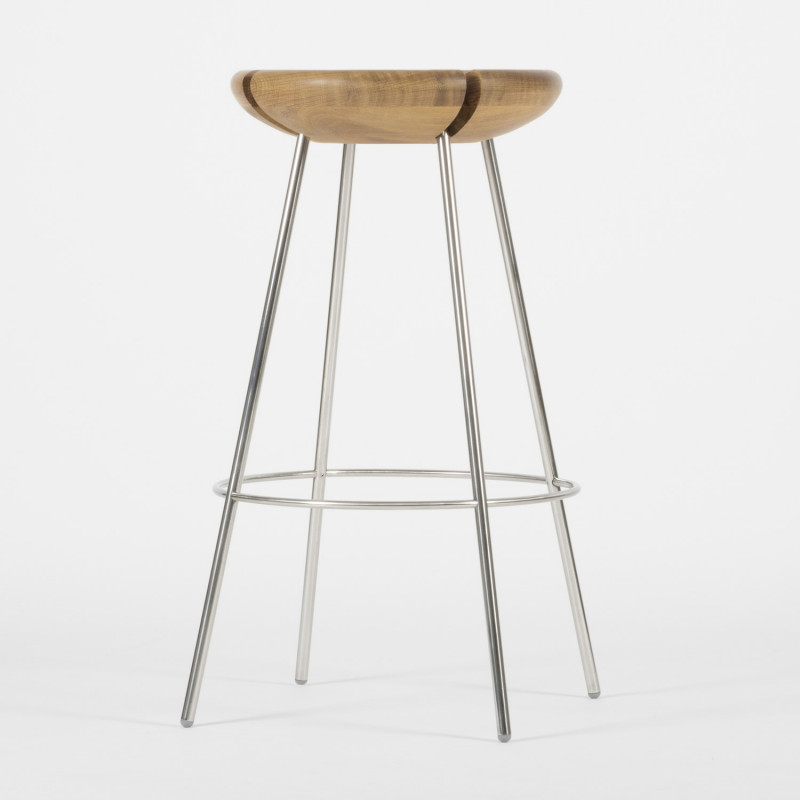 Tribo Wooden Stacking Bar Stool - Stainless Steel - Front view