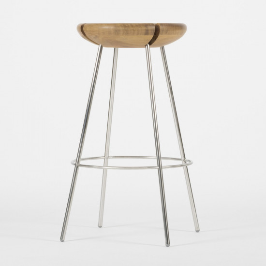 Tabouret de bar empilable en bois Tribo - Acier inoxydable - Vue de face