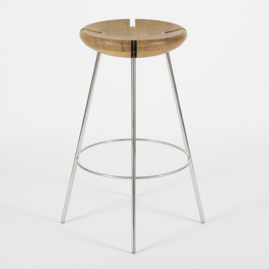 Tabouret de bar empilable en bois Tribo - Acier inoxydable - Vue de 45°