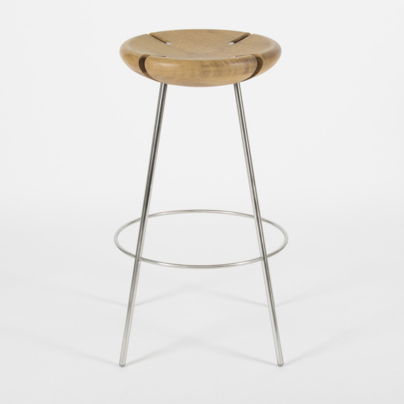 Tribo Wooden Stacking Bar Stool - Stainless Steel - Top and Front View