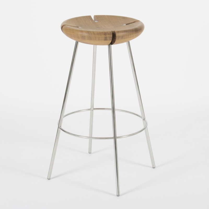 Tribo Wooden Stacking Bar Stool - Stainless Steel - 3/4 view