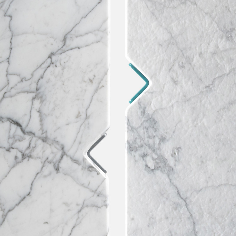 Comparaison entre les déclinaisons de la table basse en marbre de Carrare Quattro Cantoni