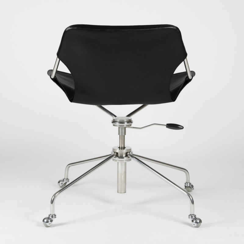 Fauteuil de Bureau en cuir végétal Paulistano - Noir mat - Acier inoxydable - vue de dos