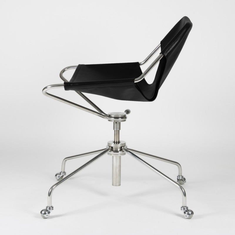 Fauteuil de Bureau en cuir végétal Paulistano - Noir mat - Acier inoxydable - vue de coté