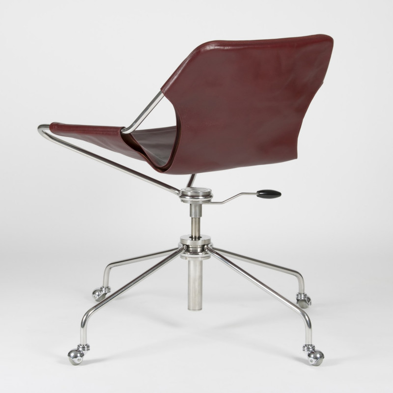 Paulistano Vegetable Leather Office Chair - Cognac - Stainless Steel - 3/4 back view