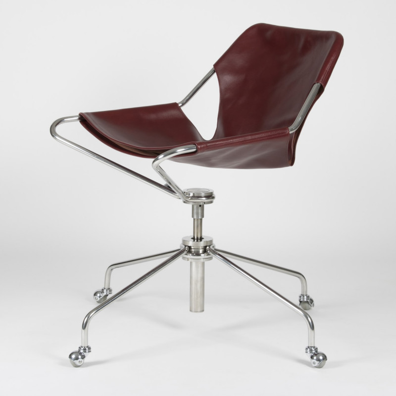 Fauteuil de Bureau en cuir végétal - Cognac - Acier inoxydable - vue de 3/4 face