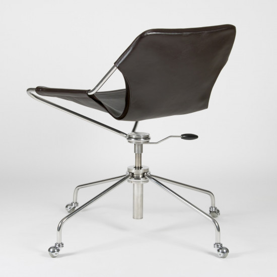 Paulistano Vegetable Leather Office Chair - Macassar - Stainless Steel - 3/4 back view