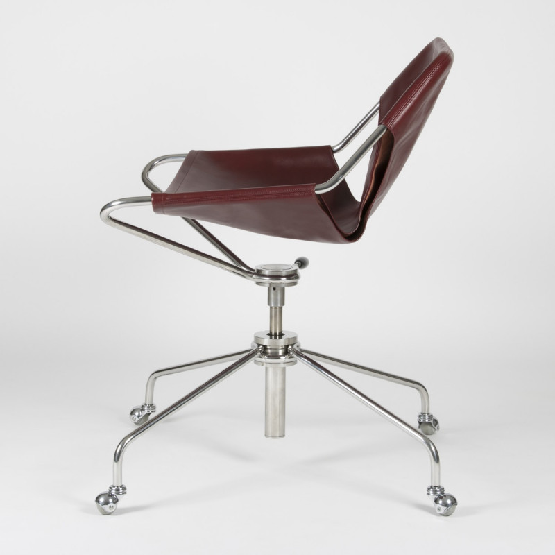 Fauteuil de Bureau en cuir végétal - Cognac - Acier inoxydable - vue de coté