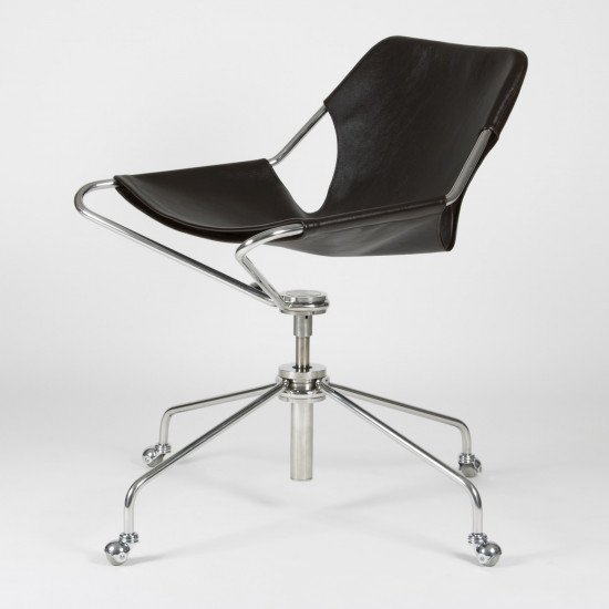 Paulistano Vegetable Leather Office Chair - Macassar - Stainless Steel - 3/4 front view