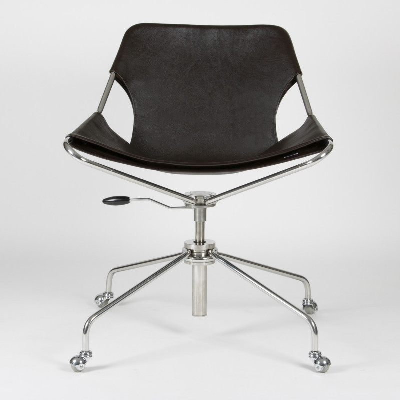 Paulistano Vegetable Leather Office Chair - Macassar - Stainless Steel - front view