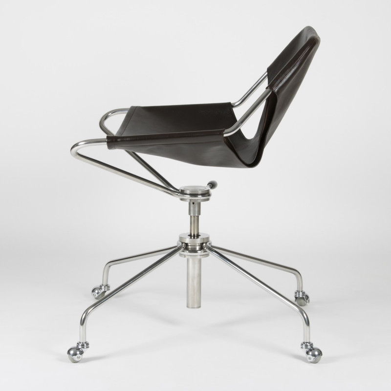 Fauteuil de Bureau en cuir végétal - Macassar - Acier inoxydable - vue de coté