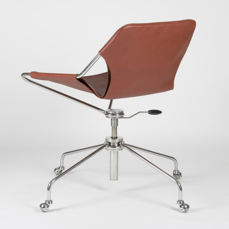 Paulistano Vegetable Leather Office Chair - Terracotta - Stainless Steel - 3/4 back view
