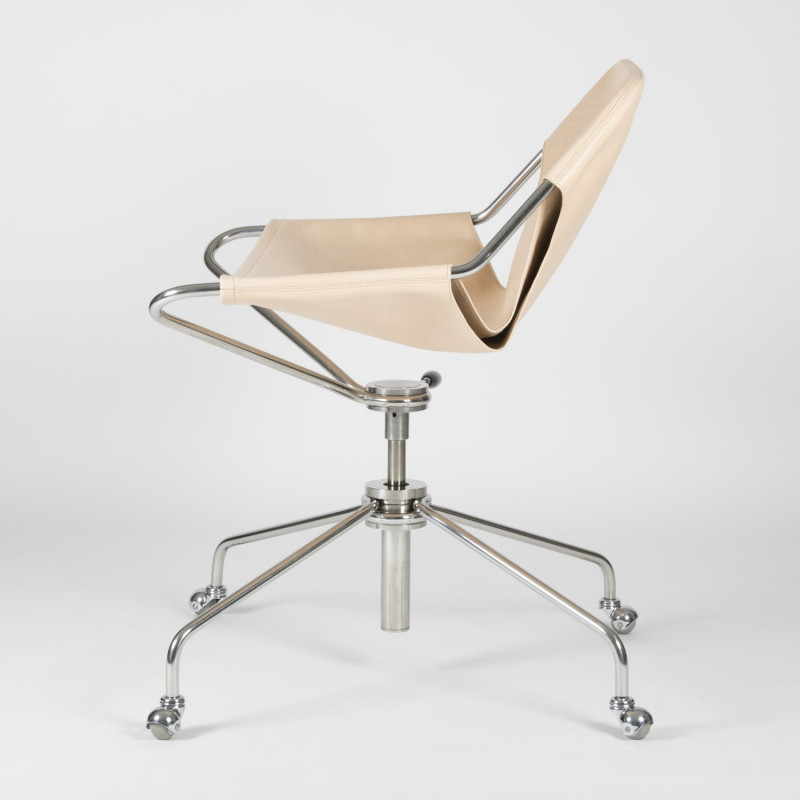 Fauteuil de Bureau en cuir végétal - Naturel VVN - Acier inoxydable - vue de coté