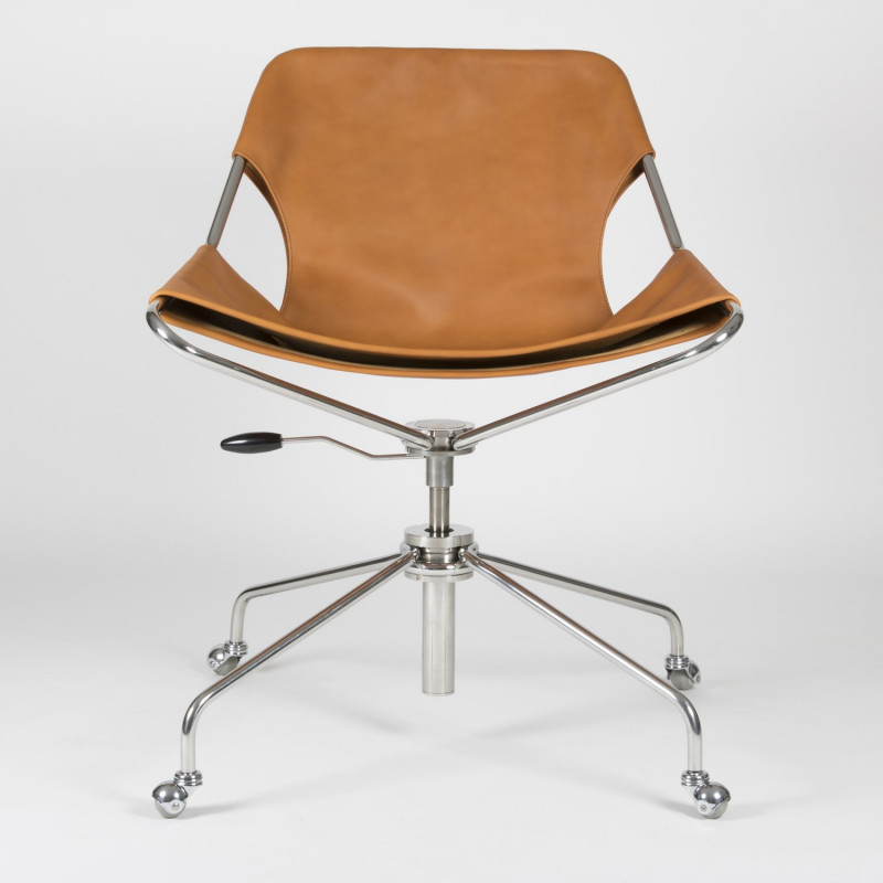 Paulistano Vegetable Leather Office Chair - Whisky - Stainless Steel - front view