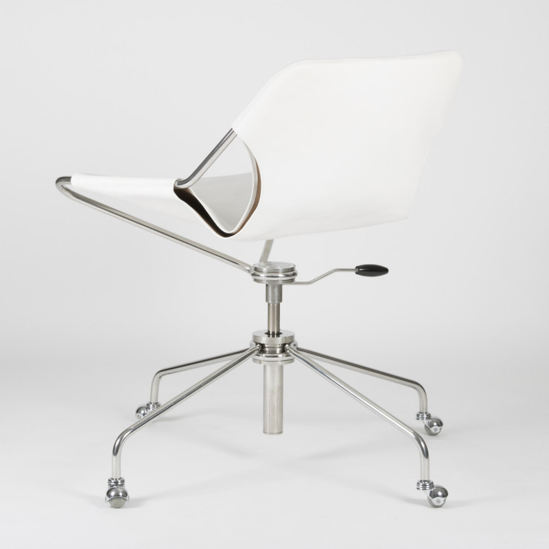 Fauteuil de Bureau en cuir végétal - Blanc - Acier inoxydable - vue de 3/4 dos