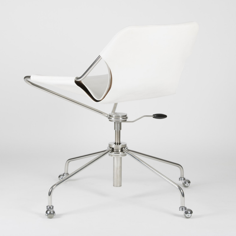 Paulistano Vegetable Leather Office Chair - White - Stainless Steel - 3/4 back view