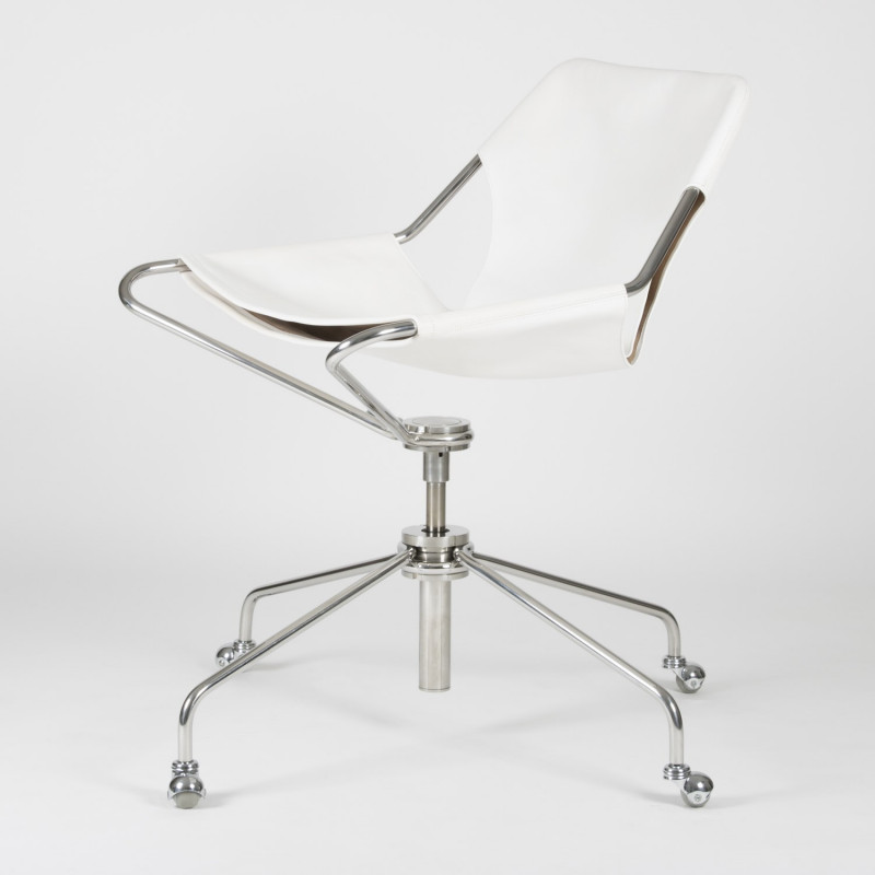 Fauteuil de Bureau en cuir végétal - Blanc - Acier inoxydable - vue de 3/4 face