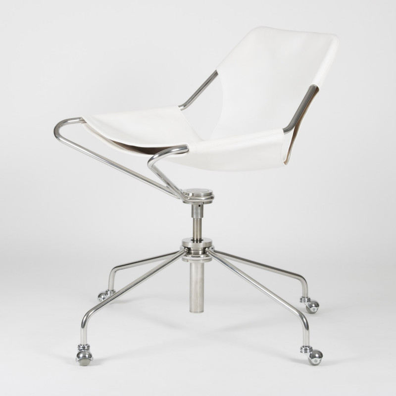 Paulistano Vegetable Leather Office Chair - White - Stainless Steel - 3/4 front view