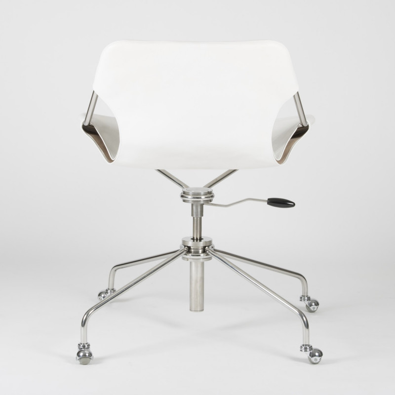 Paulistano Vegetable Leather Office Chair - White - Stainless Steel - back view