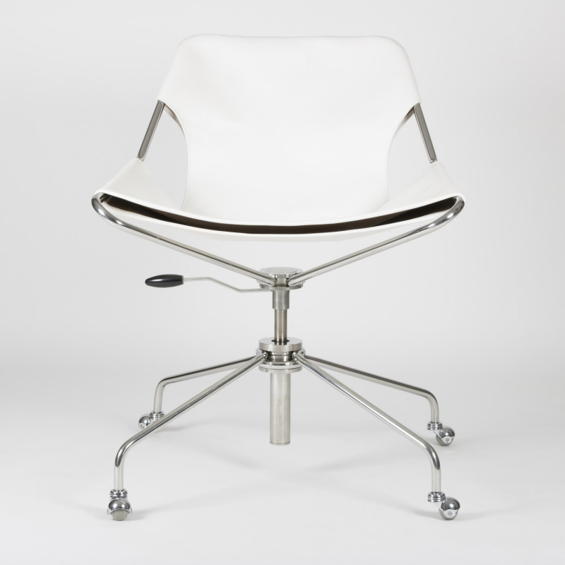 Fauteuil de Bureau en cuir végétal - Blanc - Acier inoxydable - vue de face