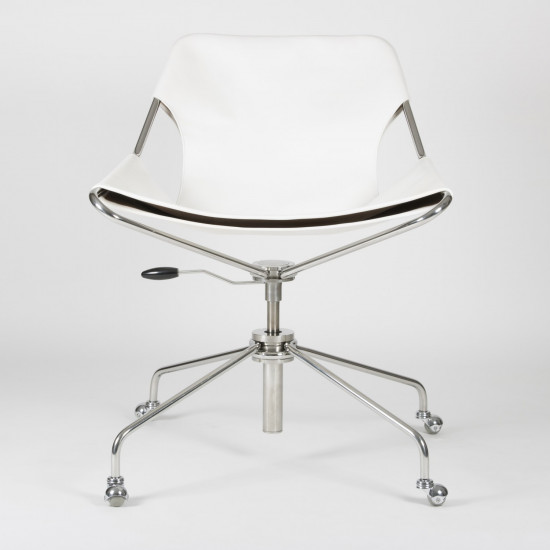 Paulistano Vegetable Leather Office Chair - White - Stainless Steel - front view