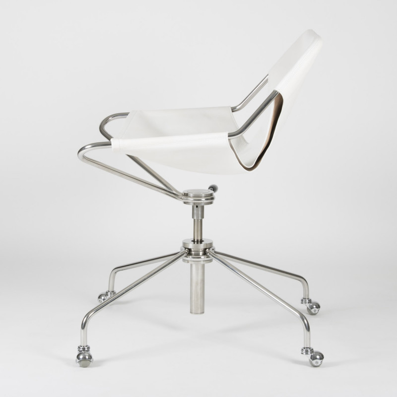 Fauteuil de Bureau en cuir végétal - Blanc - Acier inoxydable - vue de coté