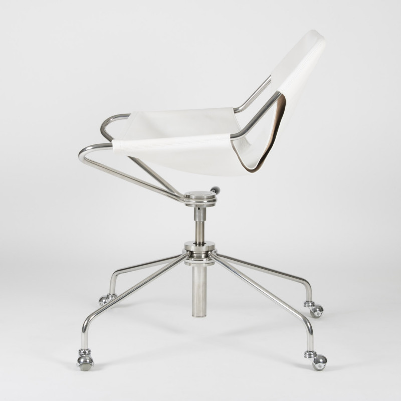 Paulistano Vegetable Leather Office Chair - White - Stainless Steel - side view