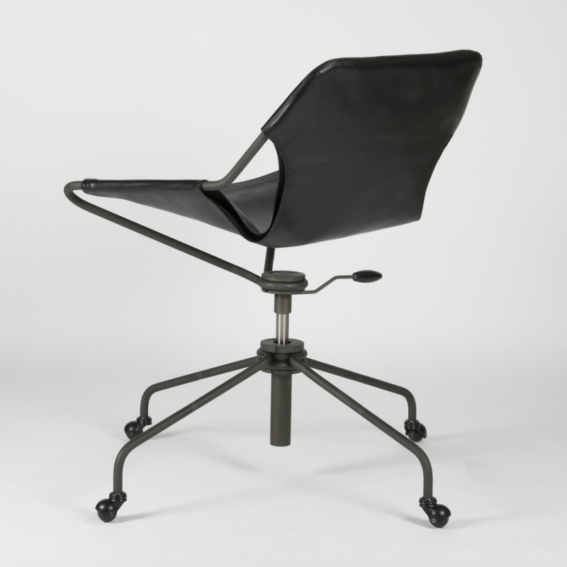 Paulistano Vegetable Leather Office Chair - Black - Phosphated Steel - 3/4 back view