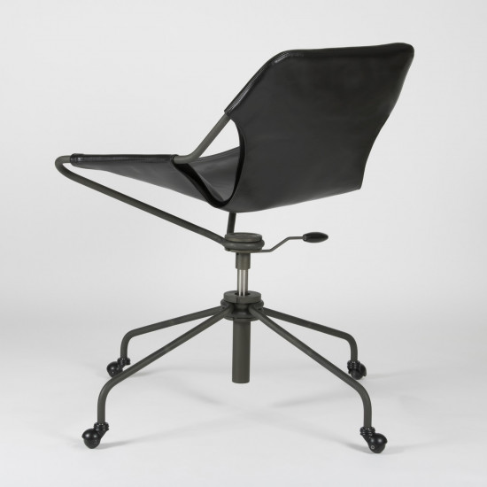 Fauteuil de Bureau en cuir végétal Paulistano - Noir - Acier phosphaté - vue de 3/4 dos