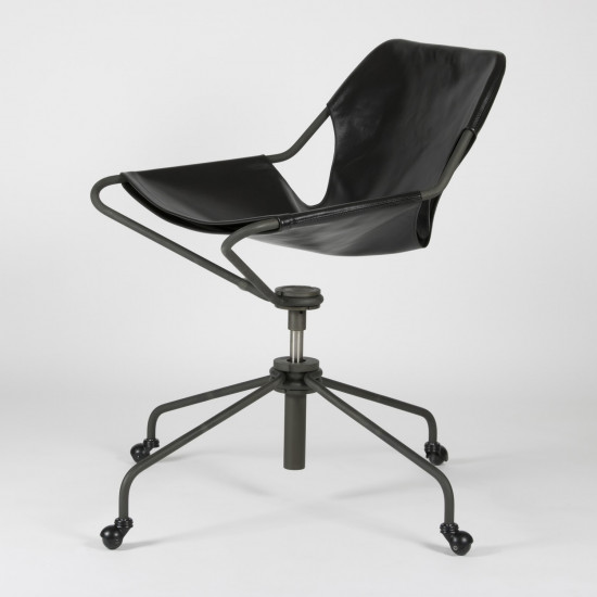 Fauteuil de Bureau en cuir végétal Paulistano - Noir - Acier phosphaté - vue de 3/4 face