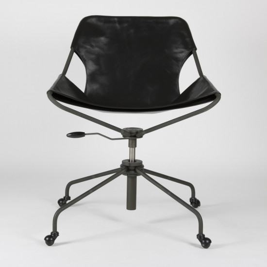 Fauteuil de Bureau en cuir végétal Paulistano - Noir - Acier phosphaté - vue de face