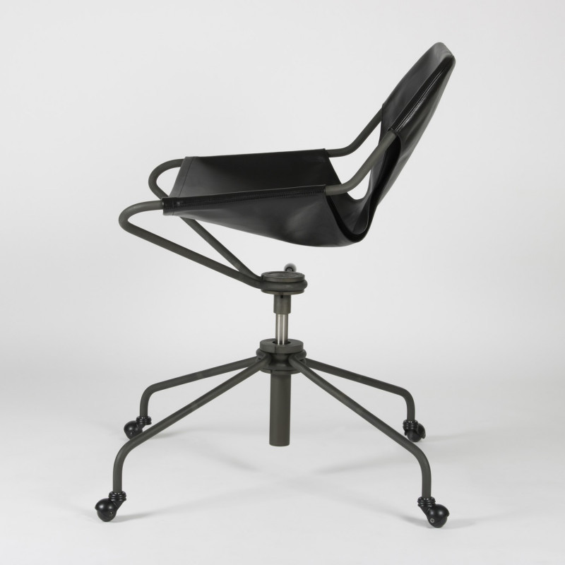 Fauteuil de Bureau en cuir végétal Paulistano - Noir - Acier phosphaté - vue de côté