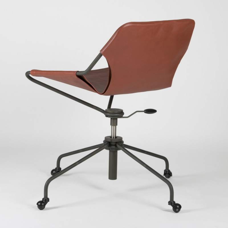 Fauteuil de Bureau en cuir végétal Paulistano - Terracotta - Acier phosphaté - vue de 3/4 dos