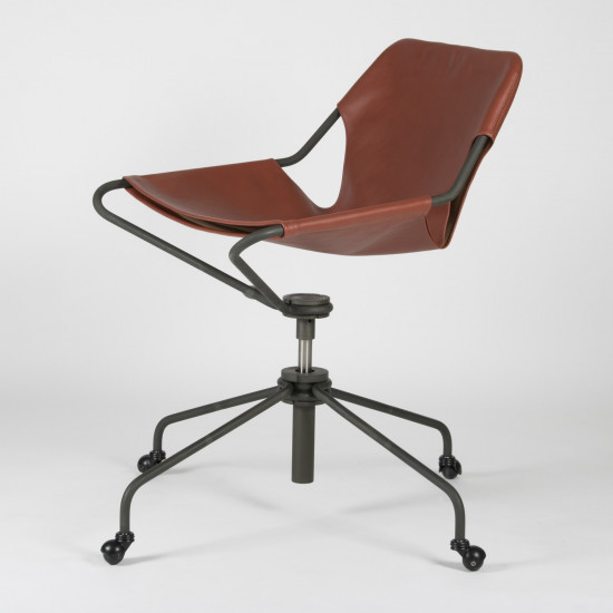 Fauteuil de Bureau en cuir végétal Paulistano - Terracotta - Acier phosphaté - vue de 3/4 face