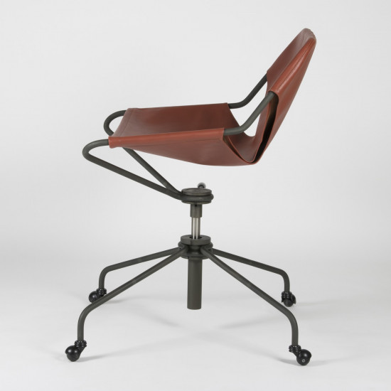 Fauteuil de Bureau en cuir végétal Paulistano - Terracotta - Acier phosphaté - vue de coté