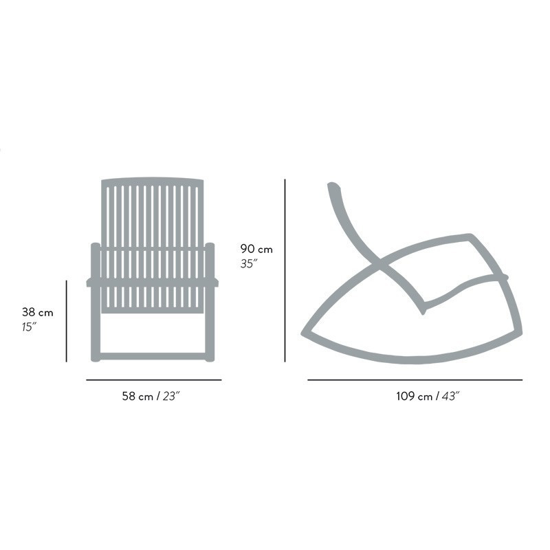 Dimensions of the Gaivota wooden rocking chair