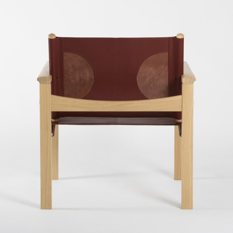 Peglev Armchair - Cognac leather - Solid oak - back view