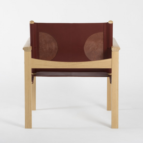 Fauteuil Peglev - Cuir Cognac - Chêne massif - Vue de dos