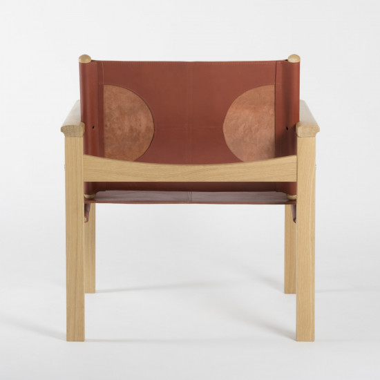 Fauteuil Peglev - Cuir Terracotta - Chêne massif - Vue de dos