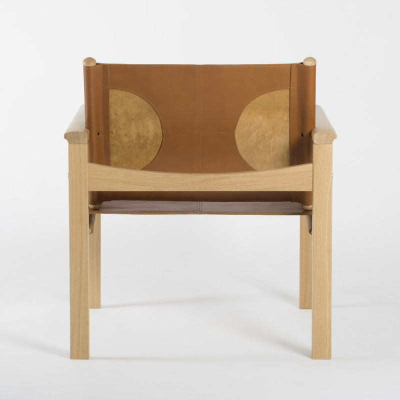 Peglev Armchair - Whisky leather - Solid oak - back view