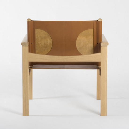 Peglev Armchair - Whisky leather - Solid oak - back view