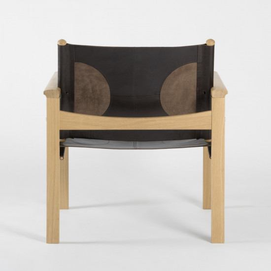 Peglev Armchair - Macassar leather - Solid oak - back view
