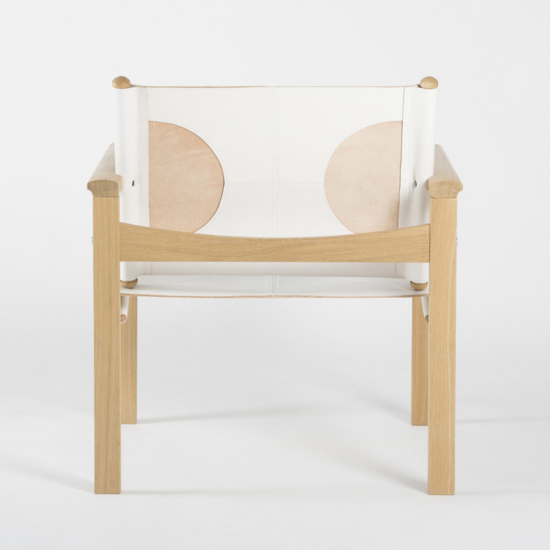Peglev Armchair - White leather - Solid oak - back view