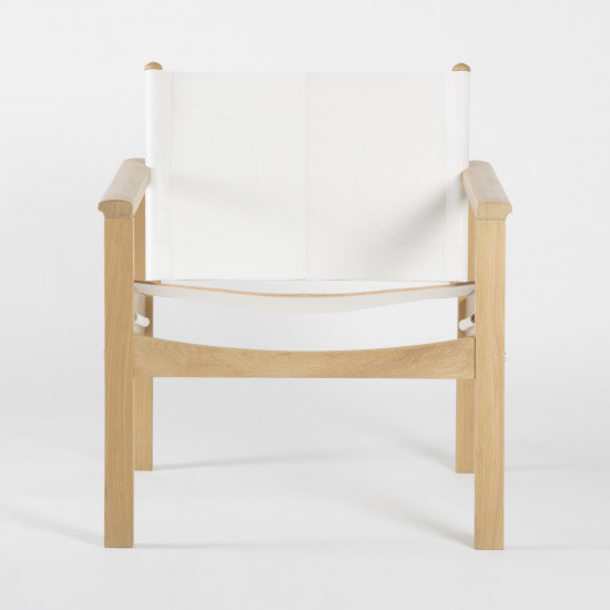 Peglev Armchair - White leather - Solid oak - front view