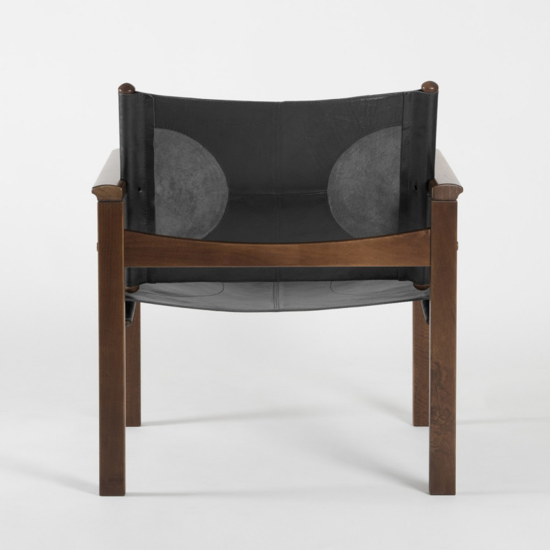 Peglev Armchair - Black leather - Solid walnut - back view