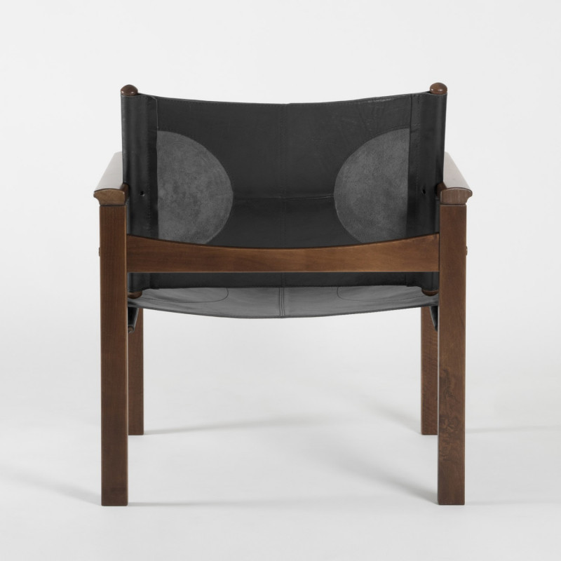 Fauteuil Peglev - Cuir Noir - Noyer massif - Vue de dos