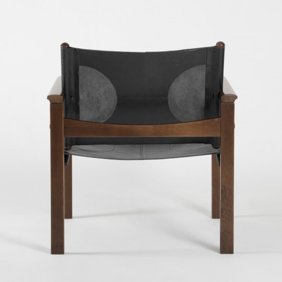 Peglev Armchair - Black leather - Solid walnut - back view