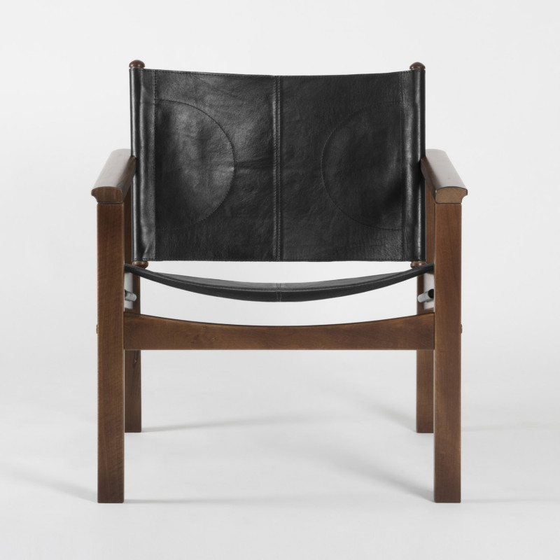 Fauteuil Peglev - Cuir Noir - Noyer massif - Vue de face