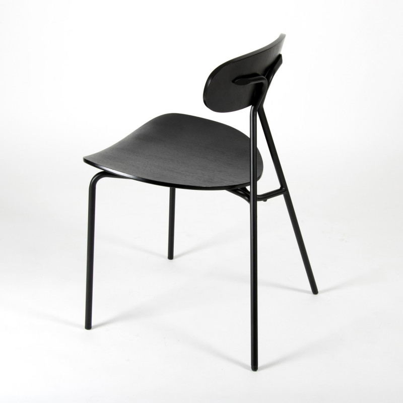 Lagoa Stacking Chair - Black beech and steel - 3/4 back view