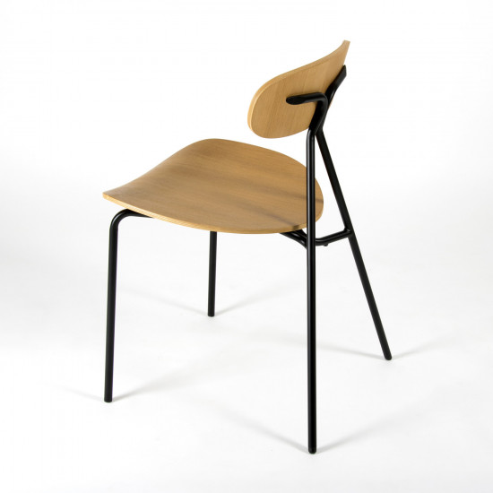 Lagoa Stacking Chair - Oak and steel - 3/4 back view